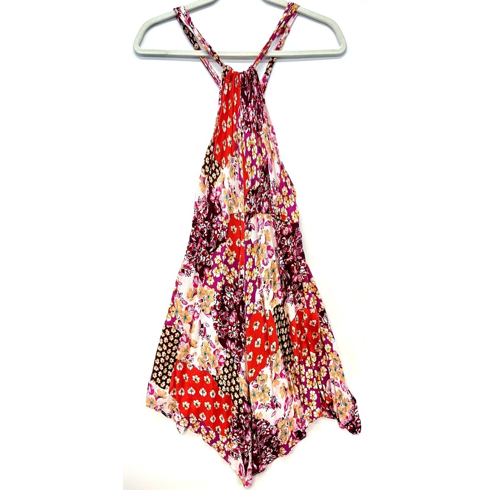 Floral Patchwork Tie Back Dress S Boho Festival Handkerchief Grenadine Euro Fun